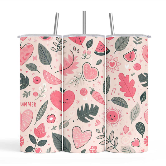 Cute Hearts & Watermelon 20oz Tumbler with Straw