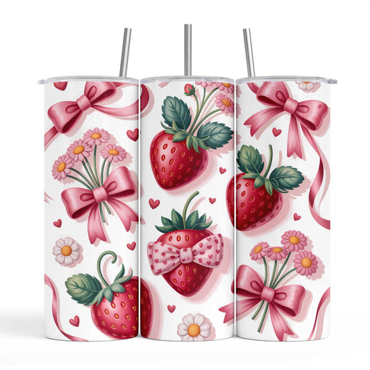 Pink Bows & Strawberries 20oz Tumbler with Straw
