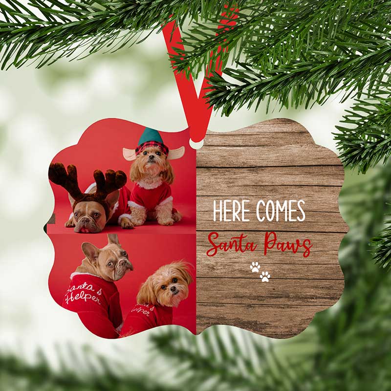 Here Comes Santa Paws Photo Upload Christmas Ornament