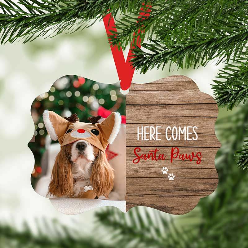 Here Comes Santa Paws Photo Upload Christmas Ornament