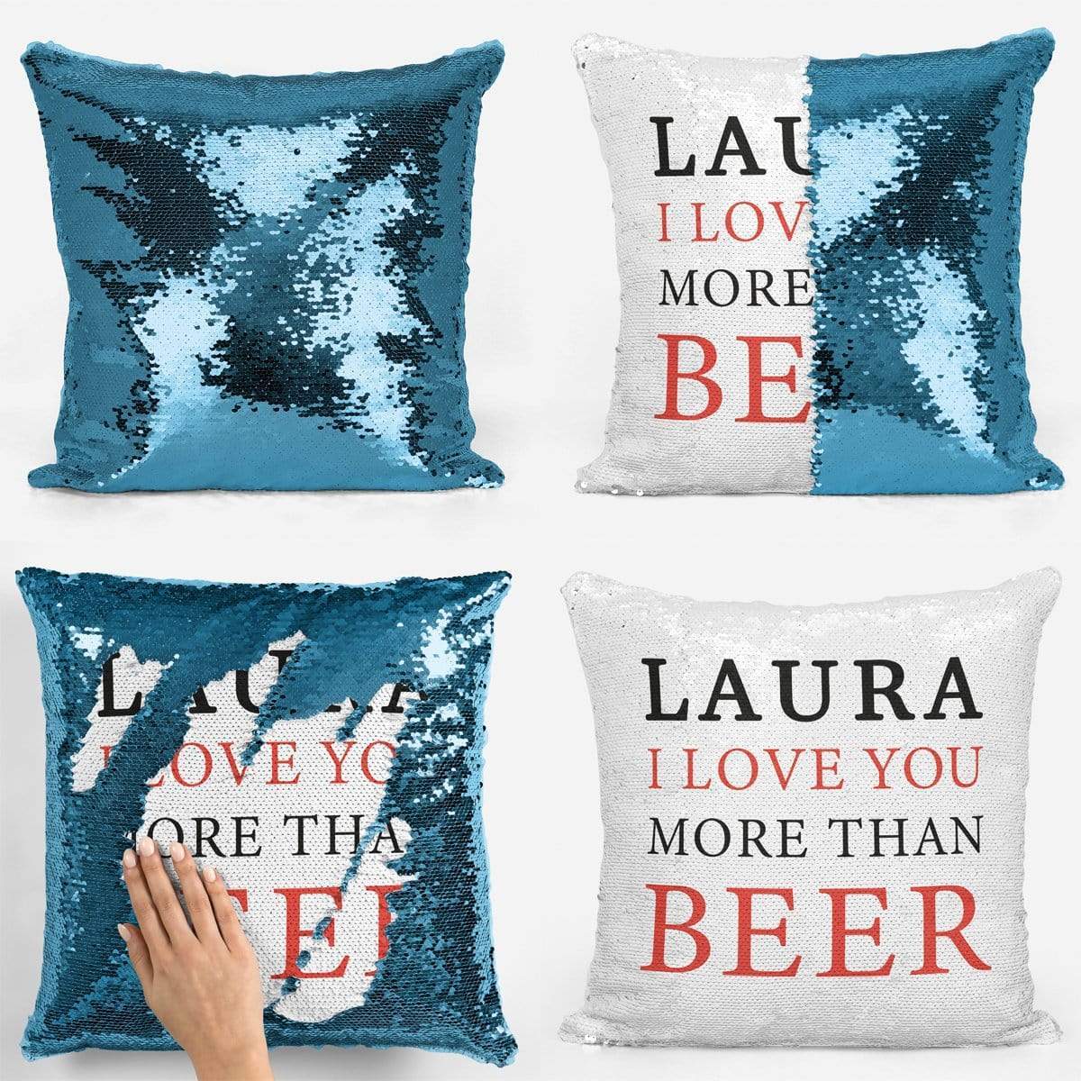 I Love You More Than Beer Sequin Magic Cushion