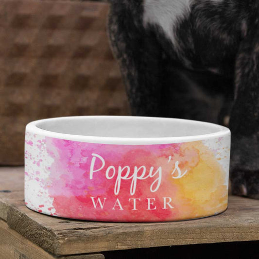 Pink Colour Splash Personalised Dog Bowl