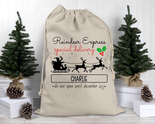 Reindeer Express Delivery Santa Sack