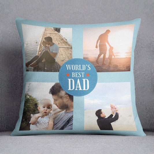 World's Best DAD 4 Photo Collage Personalised Cushion