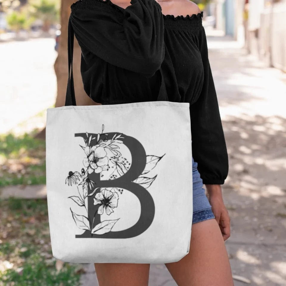 Wildflower Initial Tote Bag