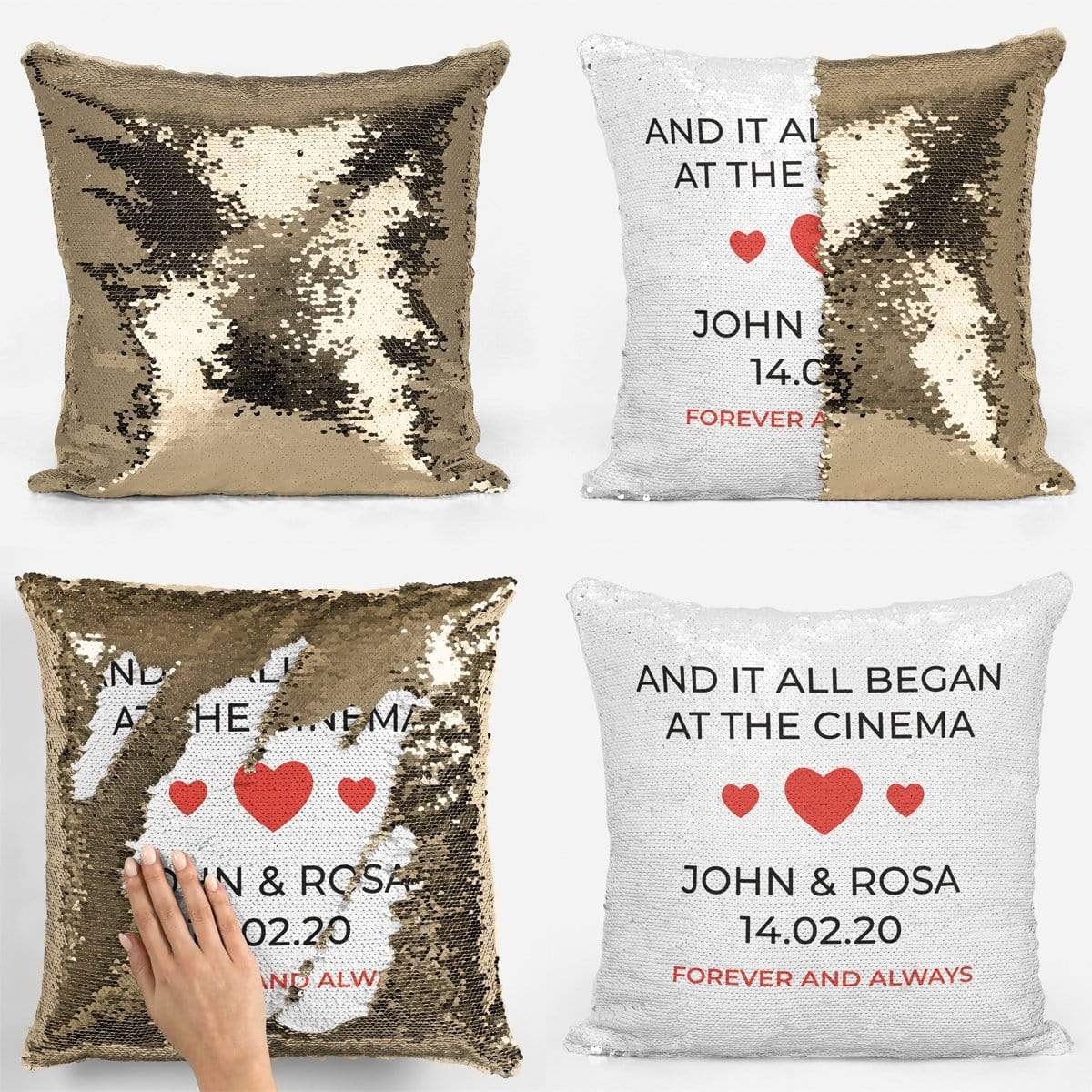 'And It All Began' Love Story Sequin Magic Cushion