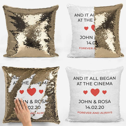 'And It All Began' Love Story Sequin Magic Cushion