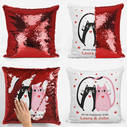 Love Heart Cat Couple Sequin Magic Cushion
