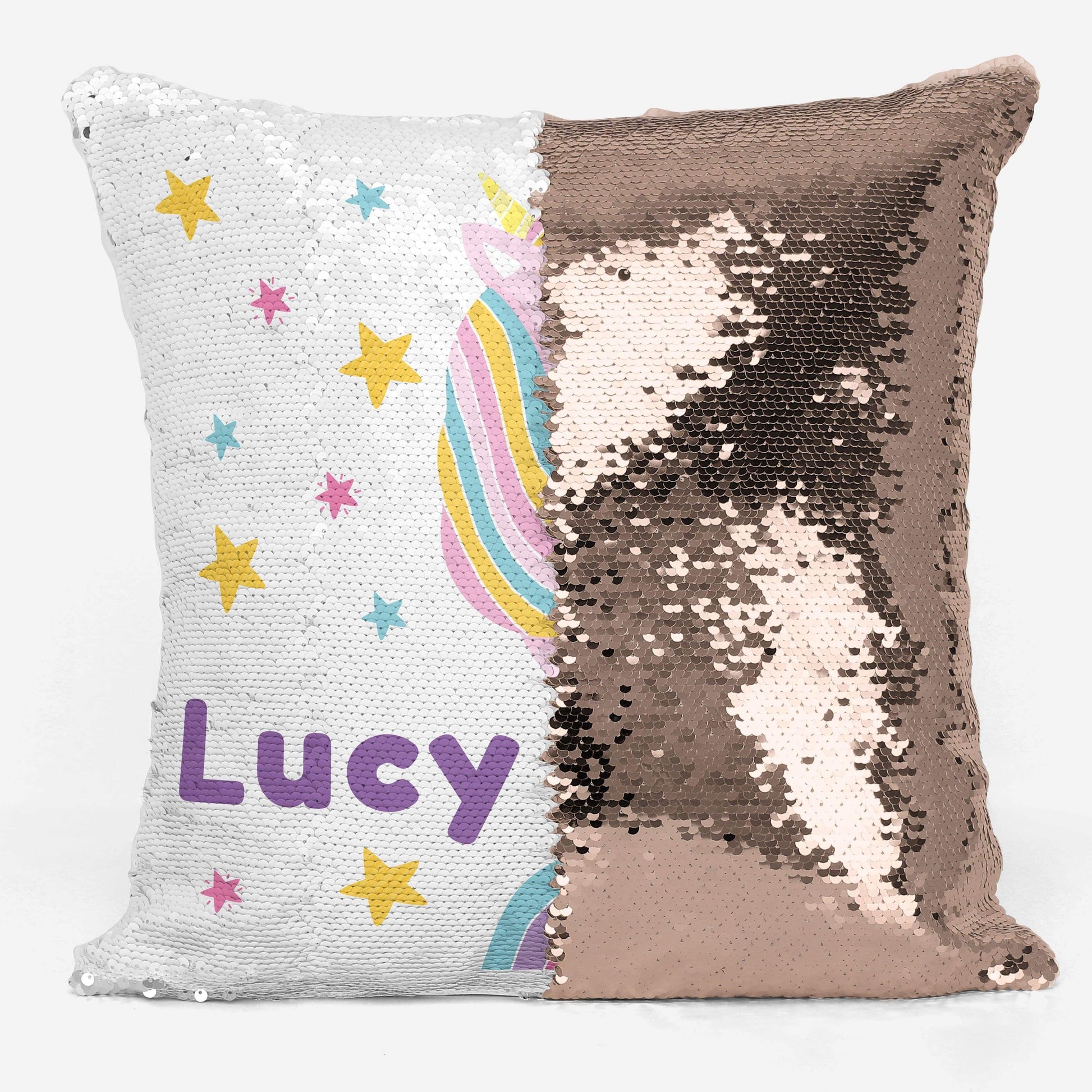 Rainbow Unicorn Personalised Sequin Magic Cushion