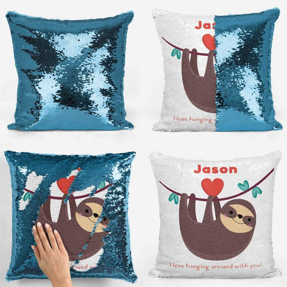 Sloth Valentines Sequin Magic Cushion